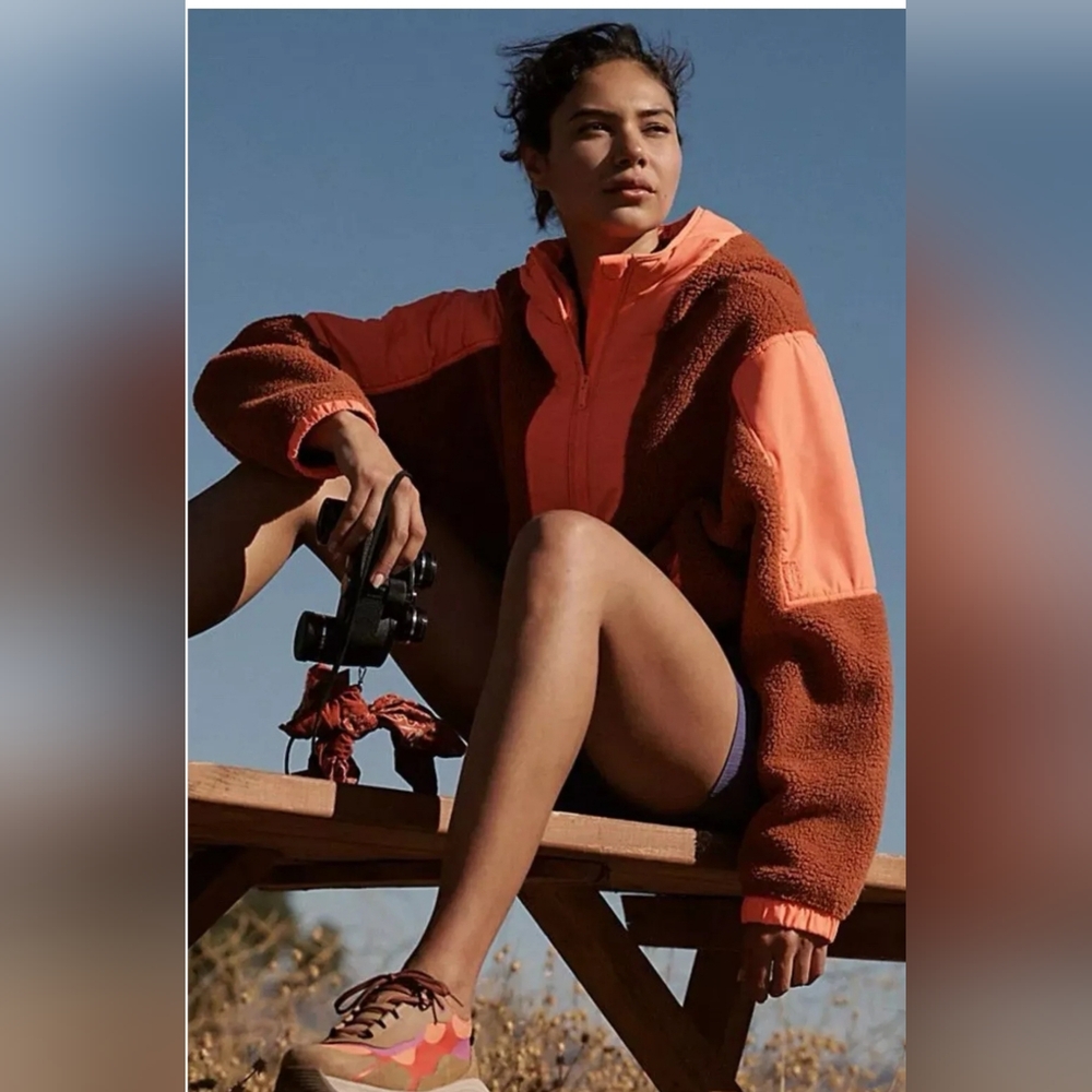 Free People Movement Lead The Pack Neon Coral Combo Pullover Fleece Jackets